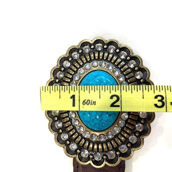 BOSTON PROPER Woven Leather Belt with Turquoise Buckle (Sz L) - Picture 7 of 8